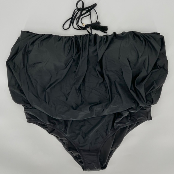 J. Crew Womens Draped Blouson One Piece Swimsuit Size 24 Black Floaty Fit Halter - Picture 2 of 13